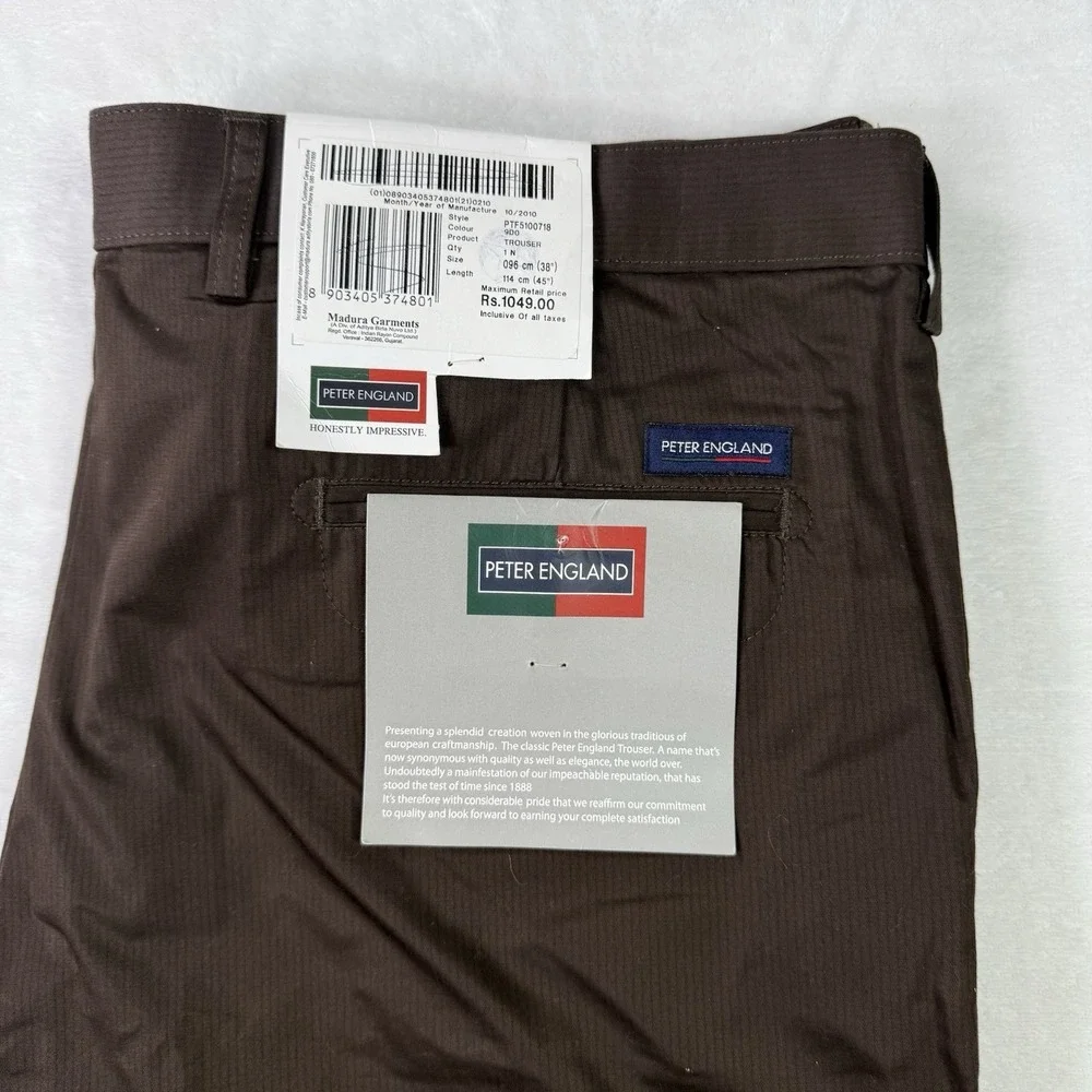 Peter England Dress Pants 38x33 Brown Modal Woven Trousers NWT